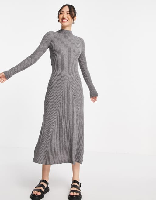 Grey knit midi sales dress