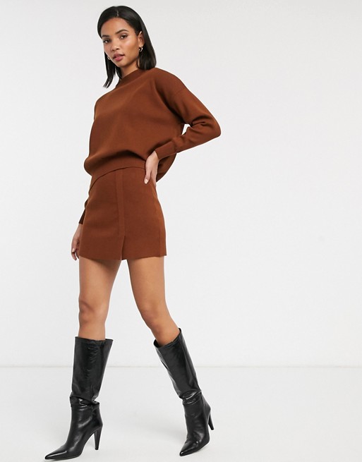 Mango knitted mini skirt co ord in brown