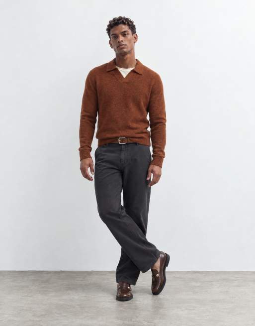 Mango knitted notch-collar polo sweater in burnt orange, 7 of 9