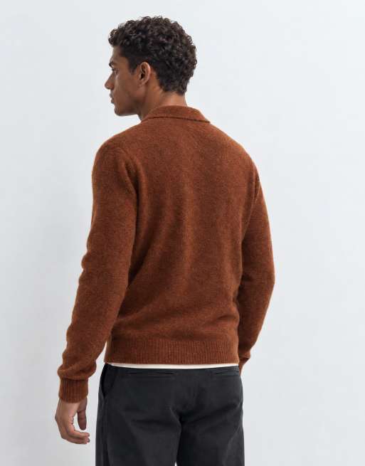 Mango knitted notch-collar polo sweater in burnt orange, 9 of 9