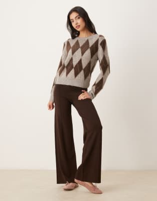 Mango knitted pleat front pants in dark brown