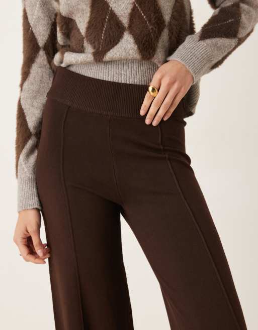 Mango knitted pleat front trouser in dark brown, 2 of 5
