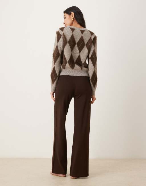 Mango knitted pleat front trouser in dark brown, 3 of 5