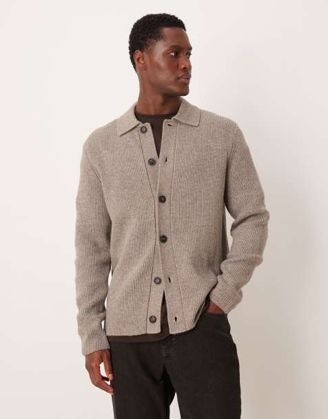 Mango knitted polo cardigan in brown