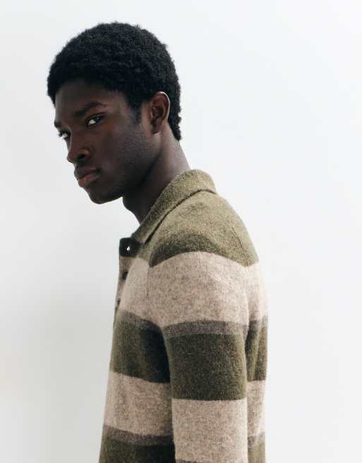 Mango knitted polo jumper in green stripe, 4 of 5