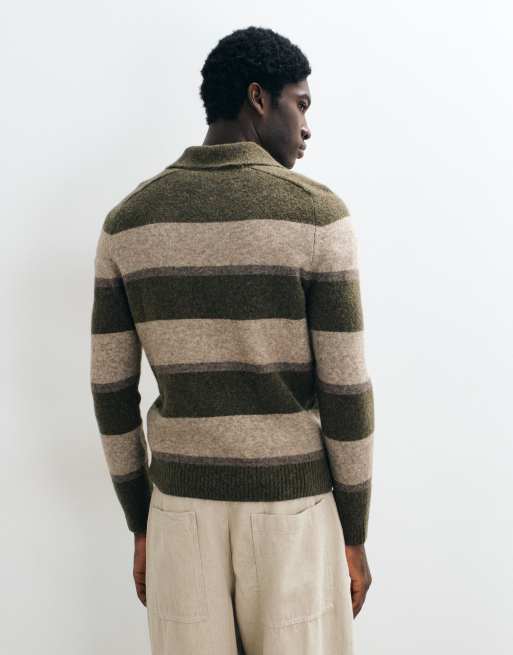 Mango knitted polo jumper in green stripe, 5 of 5