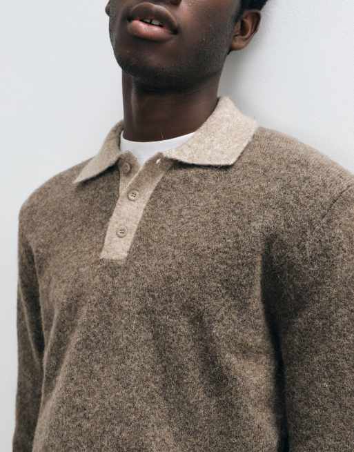 Mango knitted polo jumper with contrast collar in brown, 3 of 5