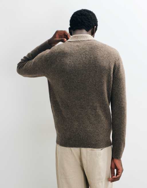 Mango knitted polo jumper with contrast collar in brown, 5 of 5