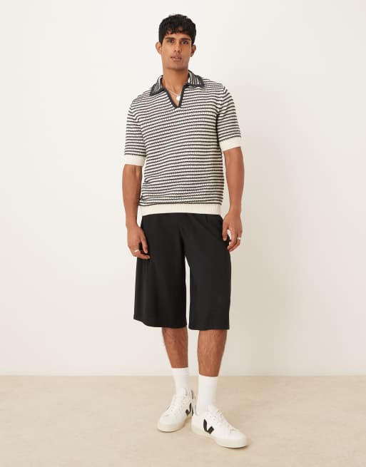 Mango knitted polo shirt in black and white stripe