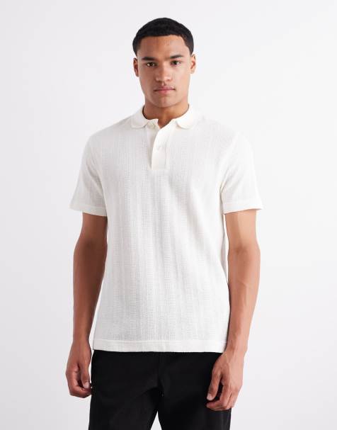 Mango knitted polo shirt in ecru - view 1