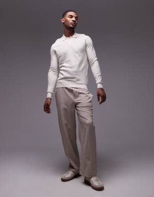Mango Knitted Polo Sweater In Neutral