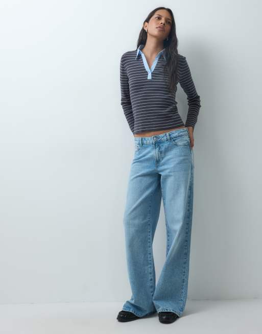 Mango knitted polo top in grey stripe, 3 of 4
