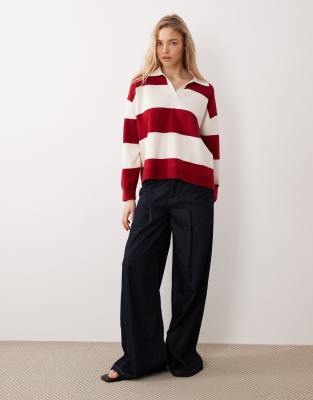 Mango Knitted Polo Top In Multi