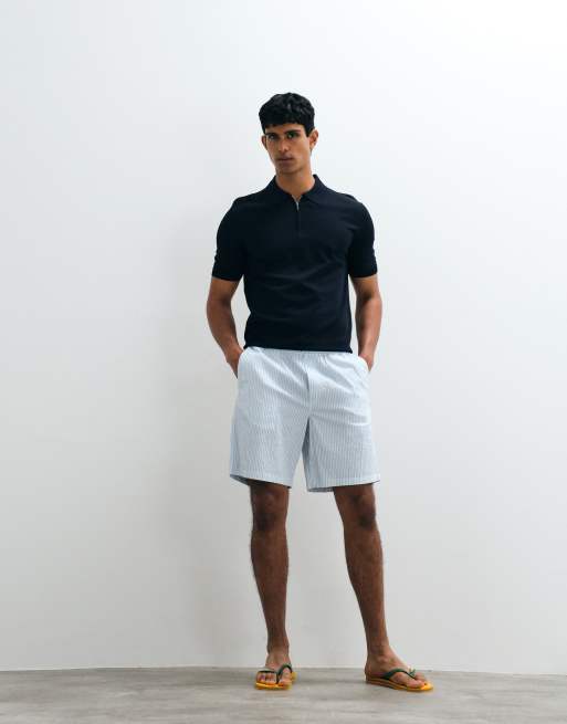 Mango knitted quarted zip poloshirt in navy, 5 of 5