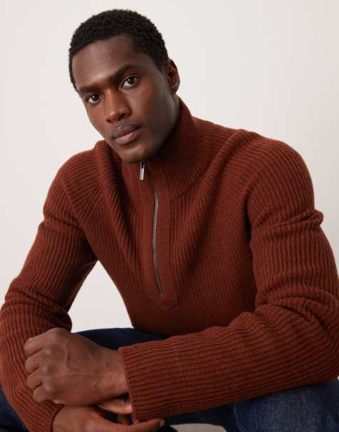 Mango knitted quarter zip jumper in burgundy - view 1