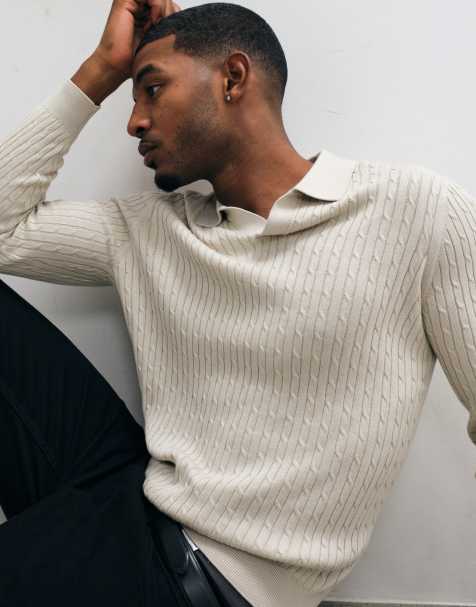 Mango knitted revere collar jumper in cream - view 1