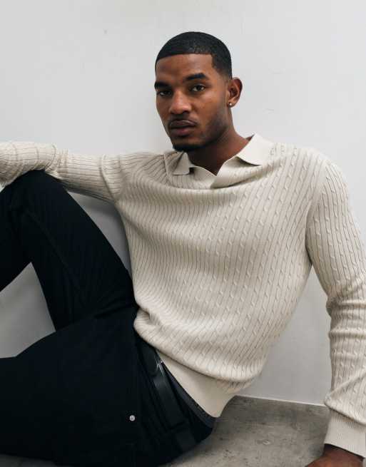 Mango knitted revere collar jumper in cream, 3 of 5