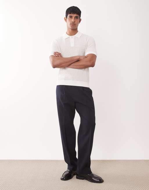 Mango knitted revere collar short sleeve polo shirt in cream, 2 of 5