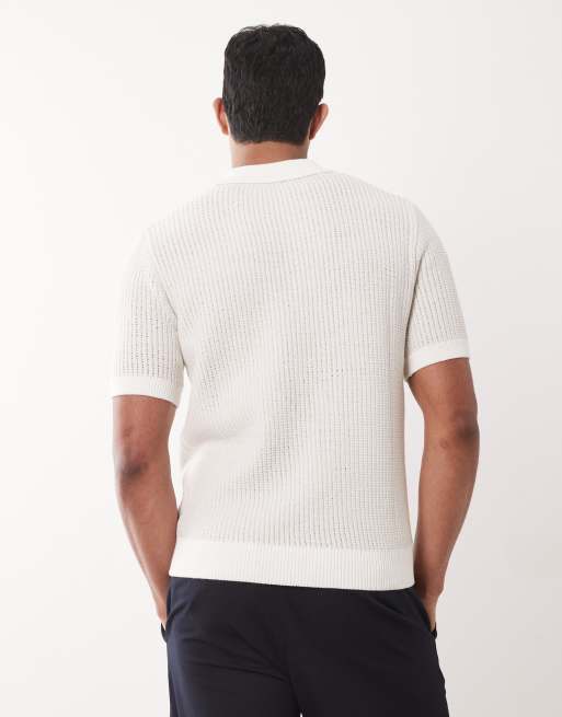 Mango knitted revere collar short sleeve polo shirt in cream, 3 of 5
