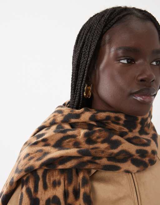 Mango knitted scarf in brown leopard print, 2 of 3