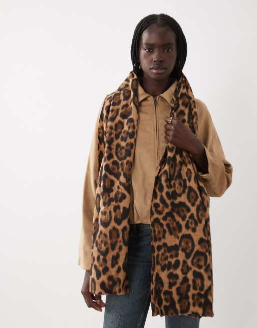 Mango knitted scarf in brown leopard print, 3 of 3