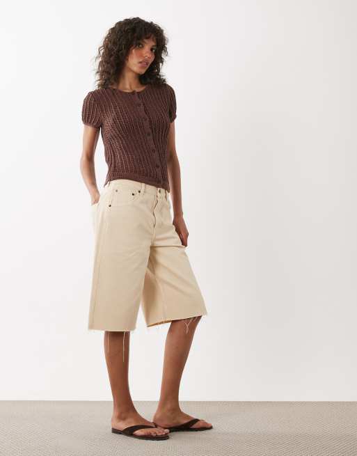 Mango knitted short sleeve cardigan in brown, 2 of 4