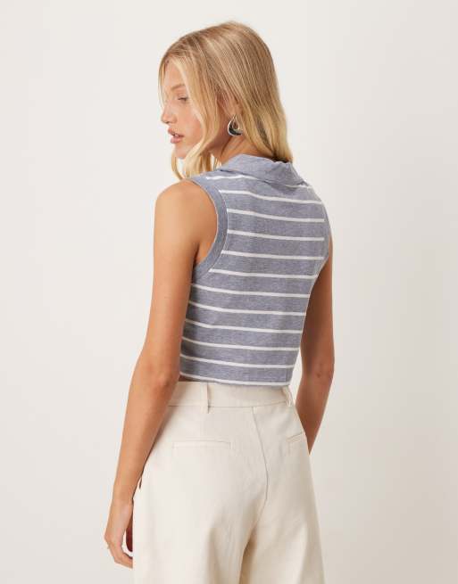 Mango knitted sleeveless collared polo in blue stripe, 2 of 4
