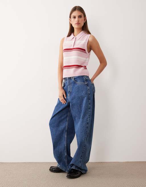 Mango knitted sleeveless polo top in red and pink, 4 of 4
