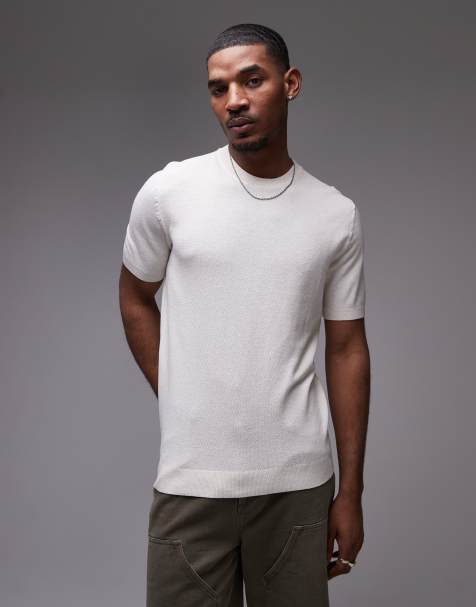 Mango knitted smart t-shirt in white - view 1