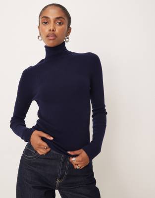 Mango Mango knitted soft touch roll neck jumper in navy