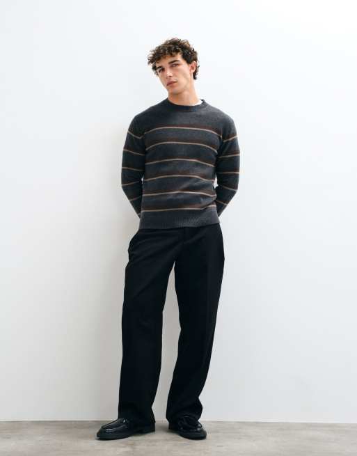 Mango knitted sweater in dark gray stripe, 2 of 9