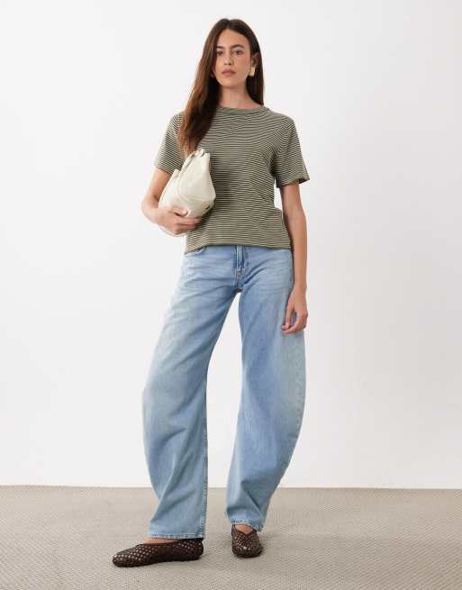Mango knitted t-shirt in khaki stripe, 2 of 4