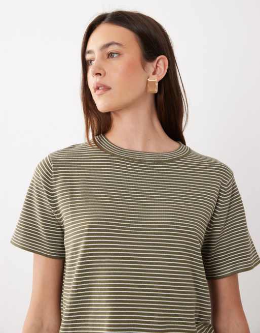 Mango knitted t-shirt in khaki stripe, 3 of 4