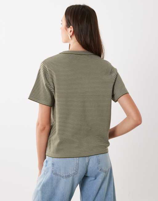Mango knitted t-shirt in khaki stripe, 4 of 4