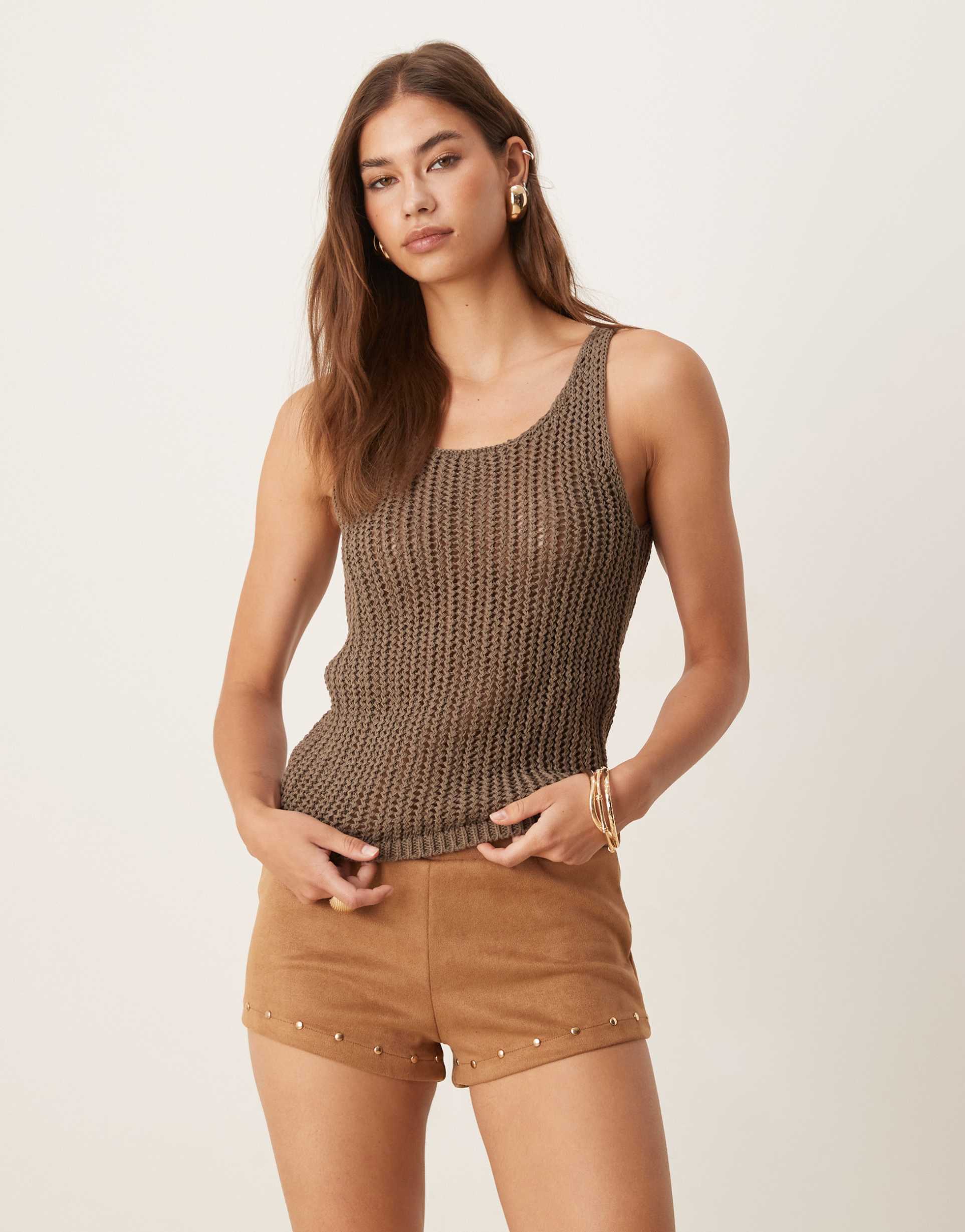 mango knitted tank top in brown