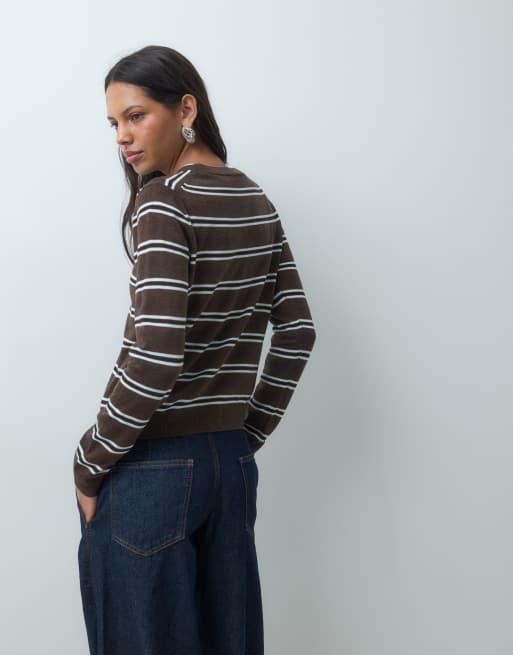 Mango knitted top in brown stripe, 4 of 4