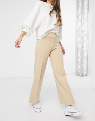 Monki Naomi Cotton Wide Leg Cord Trousers In White