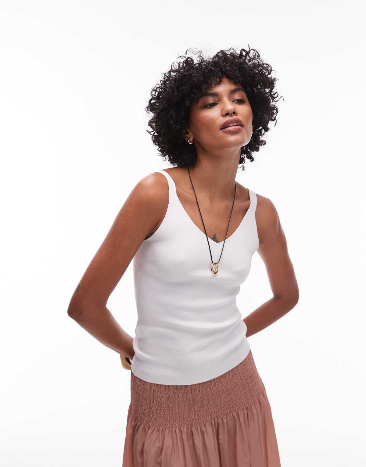 Mango knitted v neck cami top in ivory
