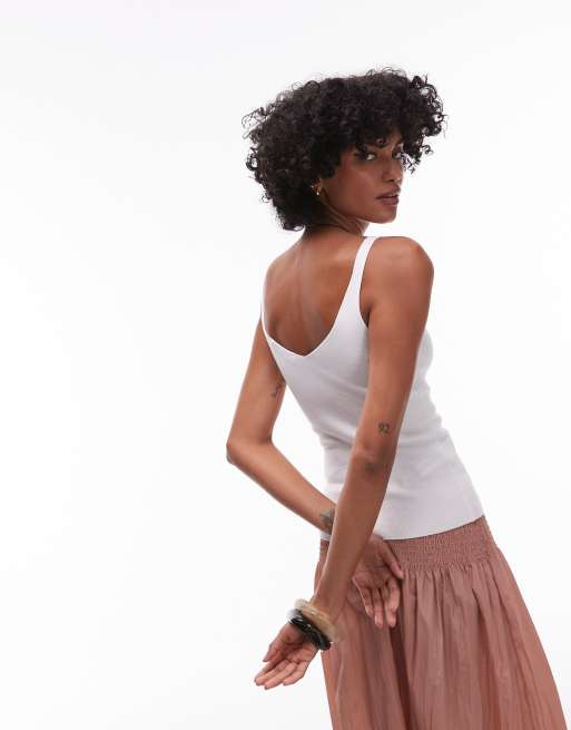 Mango knitted v neck cami top in ivory , 3 of 4