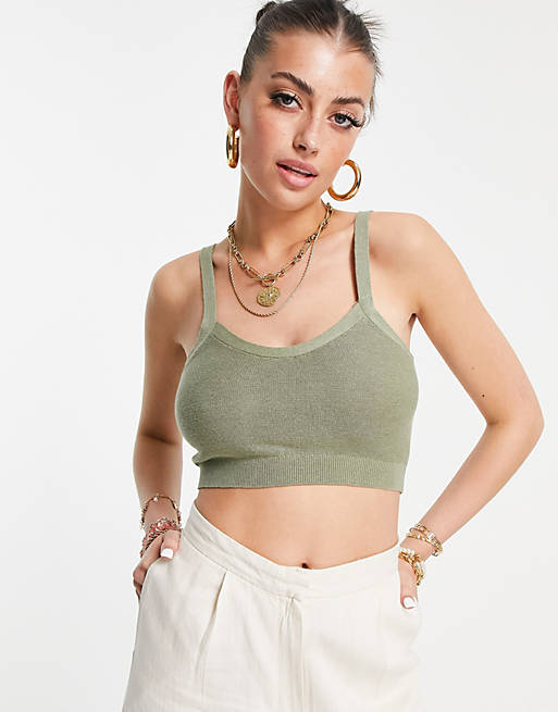 Mango knitted vest top in khaki