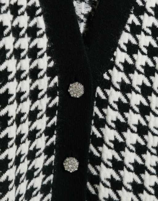 Mango knitted vest with jewel buttons in dogtooth check