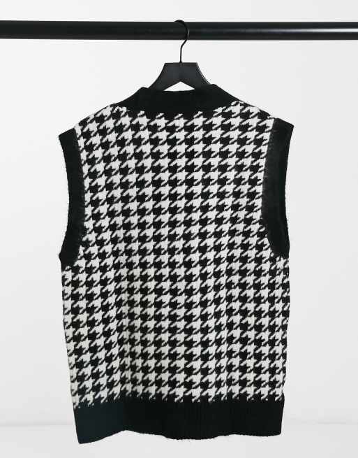 Mango knitted vest with jewel buttons in dogtooth check