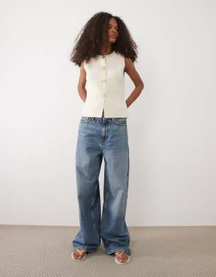 Mango Knitted Vest With Sun Statement Buttons In Neutral