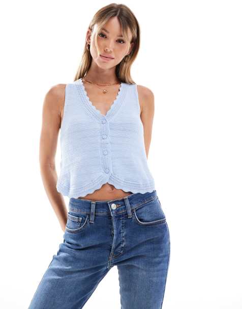 Mango knitted waistcoat in light blue - view 1