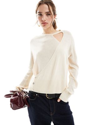 Mango knitted wrap top in white
