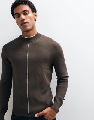 Mango Knitted Zip Through Cardigan In Brown