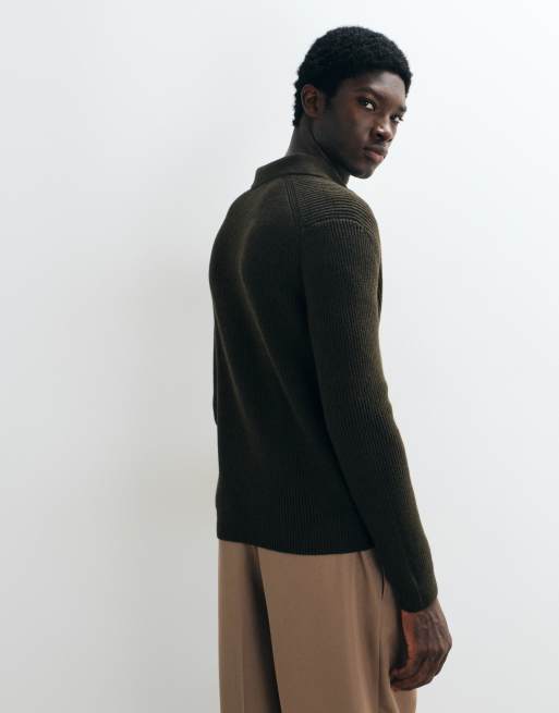 Mango knitted zip through cardigan in khaki, 5 of 5