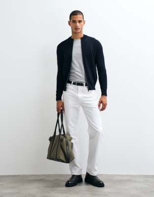 Mango Knitted Zip Through Cardigan In Blue