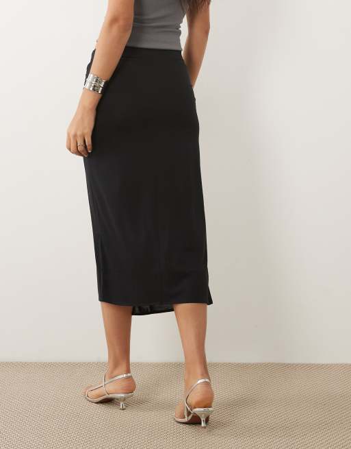 Mango knot detail midi skirt in charcoal, 3 of 5