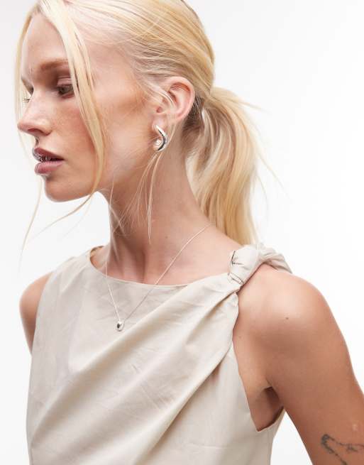 Mango knotted shoulder asymmetric sleeveless top in cream, 3 of 4